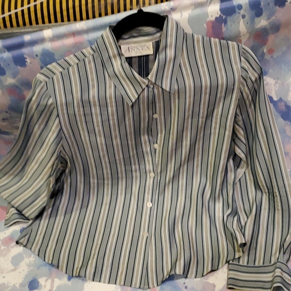 Annex Blue Stripped Button Down Top